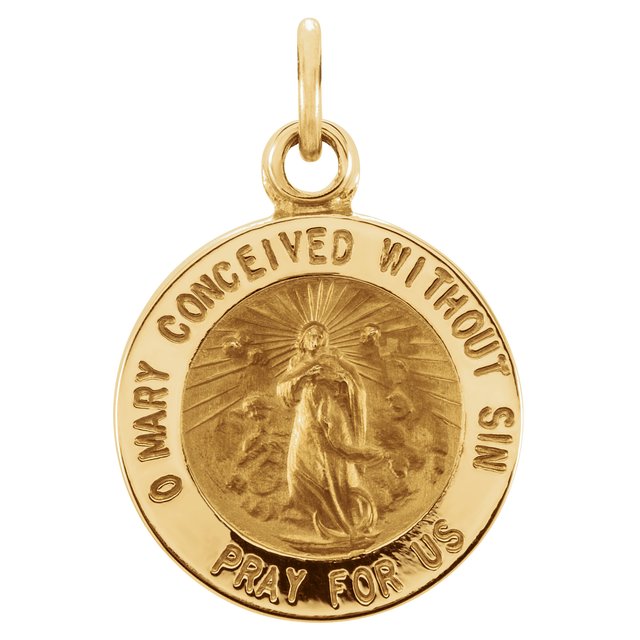 14k Yellow 12 Mm Round Immaculate Conception Medal