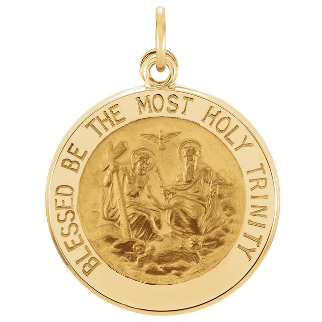 14K Yellow 18 mm Round Holy Trinity Medal