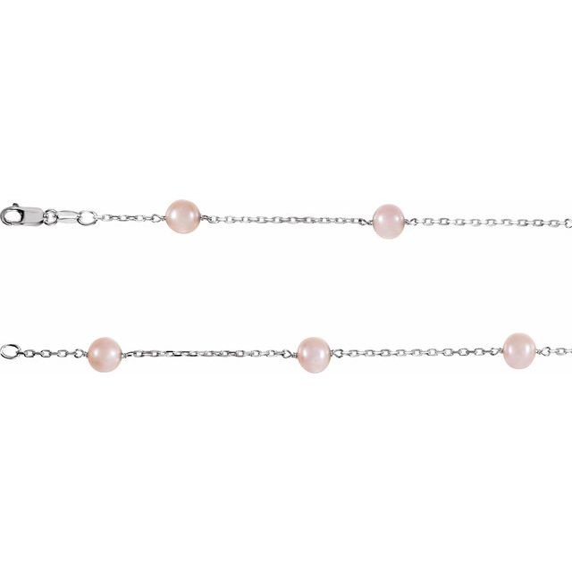 Sterling Silver Cultured Pink Freshwater Pearl 14-Station 18' Necklace