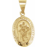 14K Yellow 15x11 mm Oval Hollow St. Christopher Medal