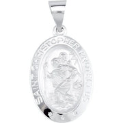 14K White 19x13.5 mm Oval Hollow St. Christopher Medal
