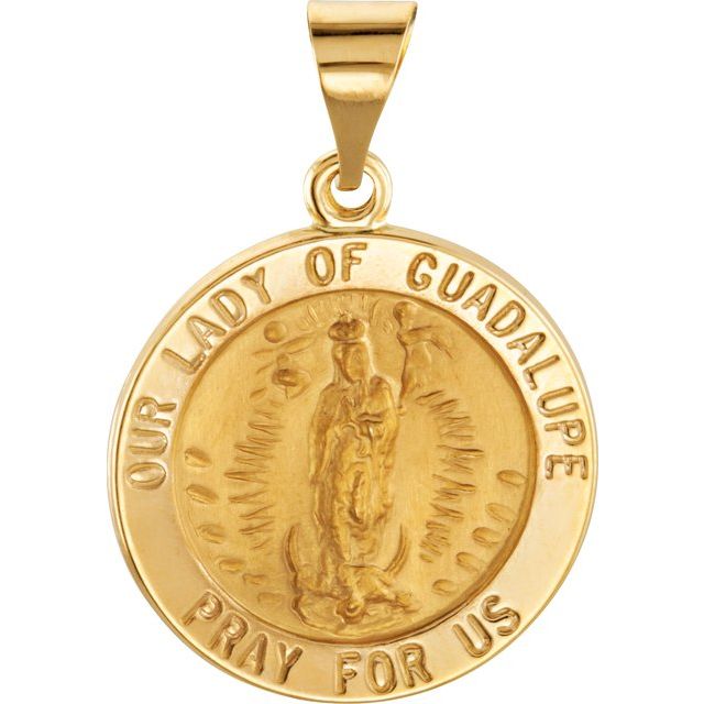 14k Yellow 18 Mm Round Hollow Our Lady Of Guadalupe Medal