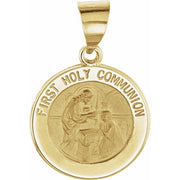14K Yellow 15 mm Round Hollow First Communion Medal
