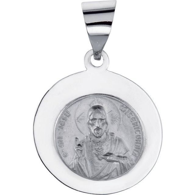 14K White 15x15 mm Round Hollow Scapular Medal