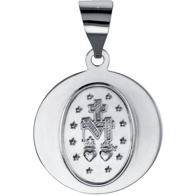 14K White 22 mm Hollow Round Miraculous Medal