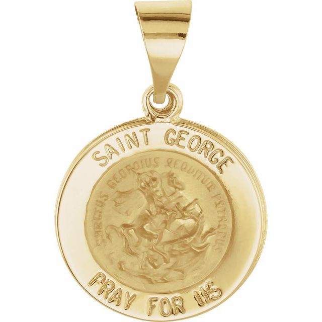 14k Yellow 15 Mm Round Hollow St. George Medal