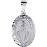 14K White 19x13.5 mm Oval Hollow Miraculous Medal