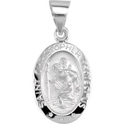 14K White 15x11 mm Oval Hollow St. Christopher Medal