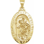 14K Yellow 25x17 mm Oval Hollow St. Christopher Medal