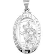 14K White 25x17 mm Oval Hollow St. Christopher Medal