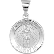 14k White 15 Mm Round Hollow St. Florian Medal