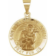 14K Yellow 18 mm Round Hollow St. Francis of Assisi Medal