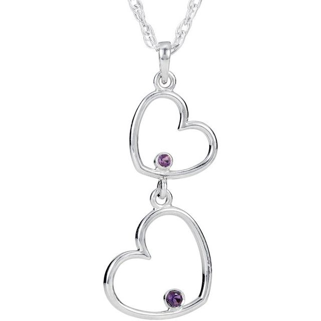 Sterling Silver Natural Amethyst Double Heart 18' Necklace