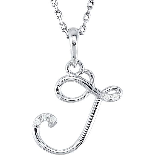 Sterling Silver .025 CTW Natural Diamond Initial J 18' Necklace