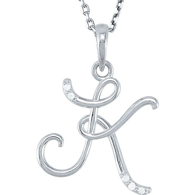 Sterling Silver .025 CTW Natural Diamond Initial K 18' Necklace