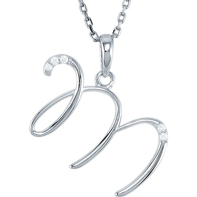 Sterling Silver .025 CTW Natural Diamond Initial M 18' Necklace