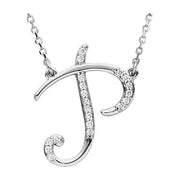 14K White .08 CTW Natural Diamond Initial P 16' Necklace