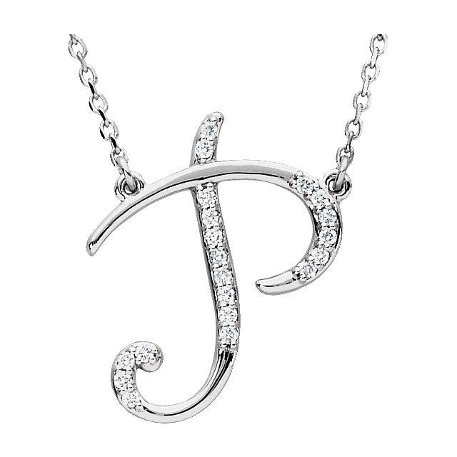 14K White .08 CTW Natural Diamond Initial P 16' Necklace