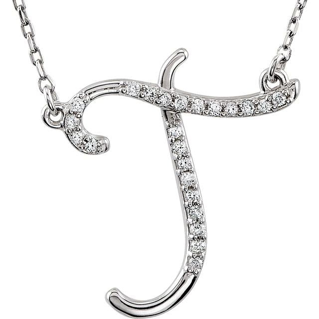 Sterling Silver 1/8 CTW Natural Diamond Initial T 16' Necklace