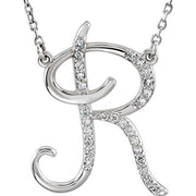 14K White 1/10 CTW Natural Diamond Initial R 16' Necklace