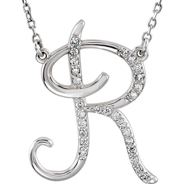 14K White 1/10 CTW Natural Diamond Initial R 16' Necklace