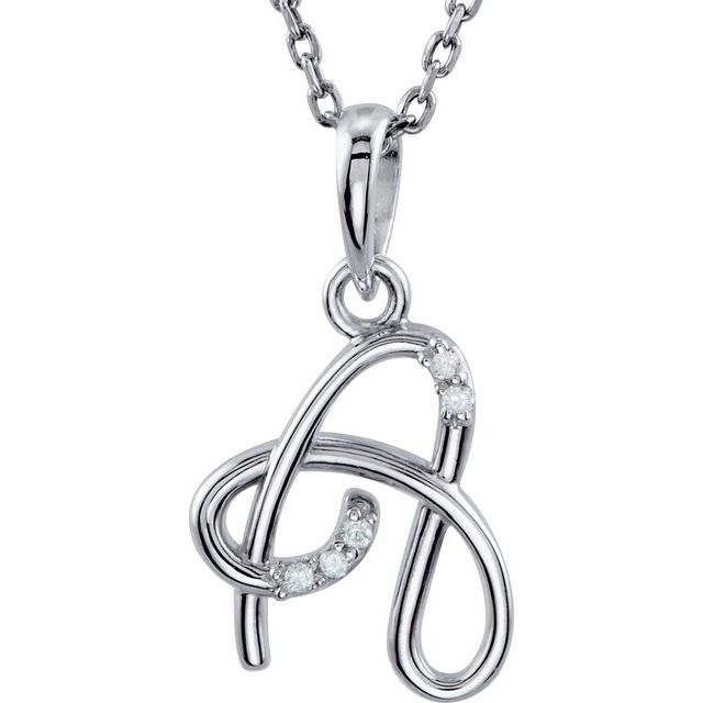 Sterling Silver .025 CTW Natural Diamond Initial A 18' Necklace