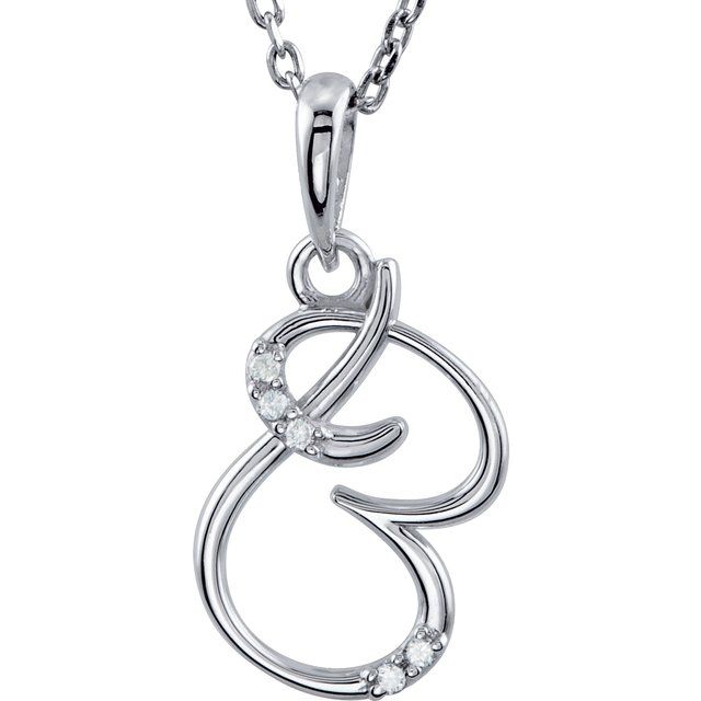 Sterling Silver .025 CTW Natural Diamond Initial B 18' Necklace