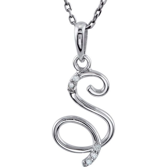 Sterling Silver .025 CTW Natural Diamond Initial S 18' Necklace