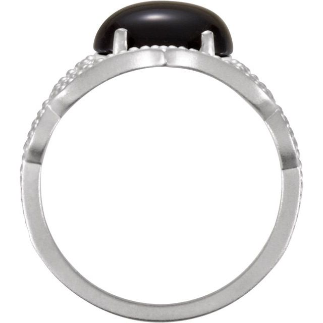 Sterling Silver Natural Black Onyx Cabochon Ring