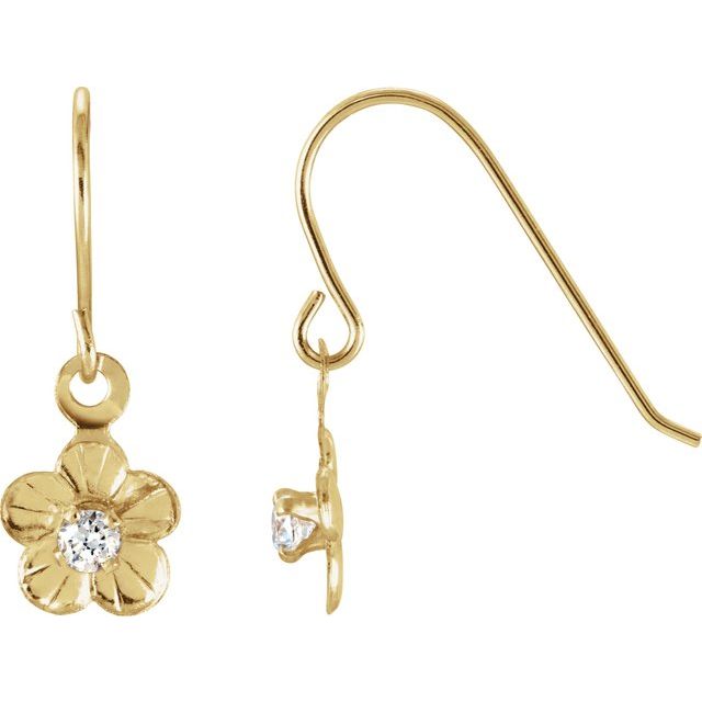 14K Yellow Imitation White Cubic Zirconia Youth Daisy Earrings