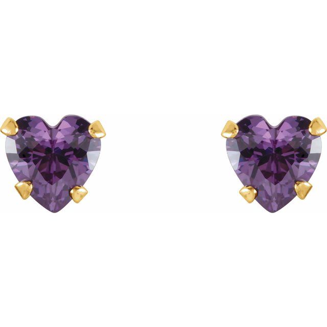14K Yellow Natural Amethyst Youth Stud Earrings
