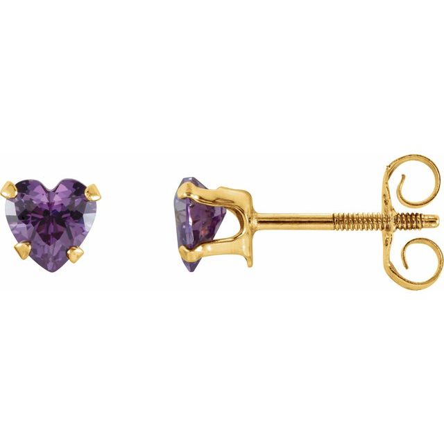 14K Yellow Natural Amethyst Youth Stud Earrings