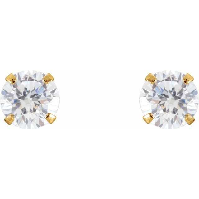 14K Yellow 4 mm Imitation White Cubic Zirconia Youth Stud Earrings