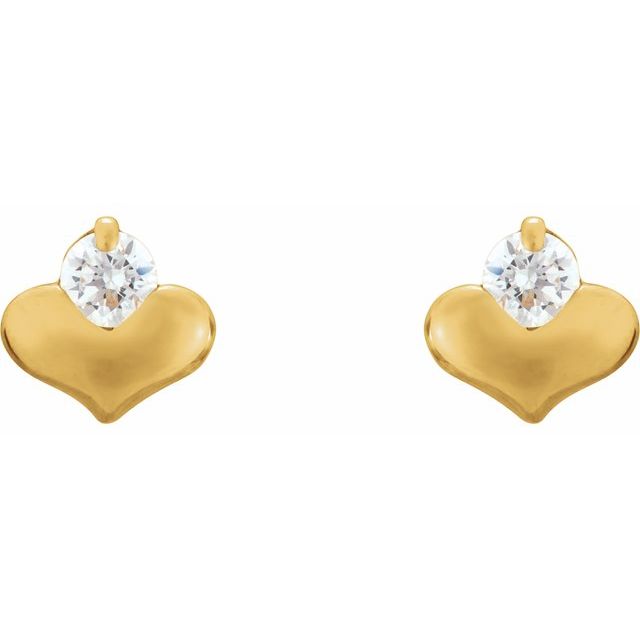 14K Yellow 2.25 mm Imitation White Cubic Zirconia  Heart Earrings