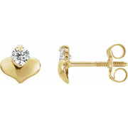 14K Yellow 2.25 mm Imitation White Cubic Zirconia  Heart Earrings