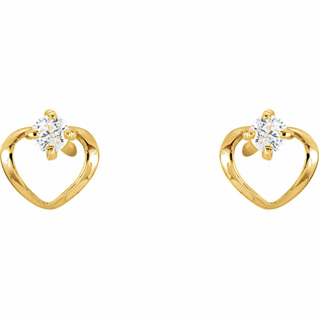 14K Yellow Imitation White Cubic Zirconia Youth Heart Earrings