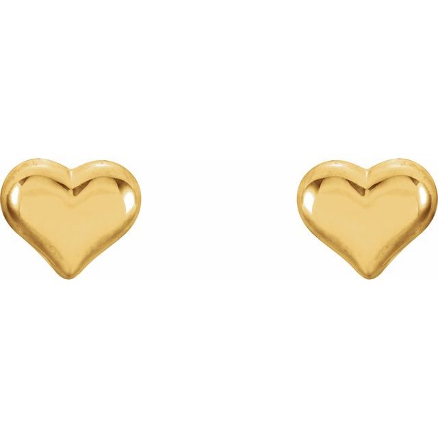 14K Yellow Puffed Heart Earrings