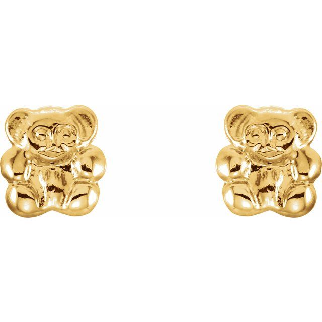 14K Yellow Teddy Bear Earrings