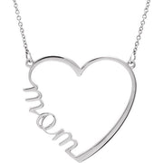 14k White 'mom' Heart 17' Necklace