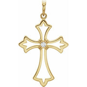 14k Yellow .03 Ct Natural Diamond Cross Pendant