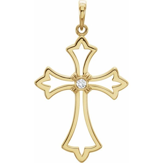 14k Yellow .03 Ct Natural Diamond Cross Pendant