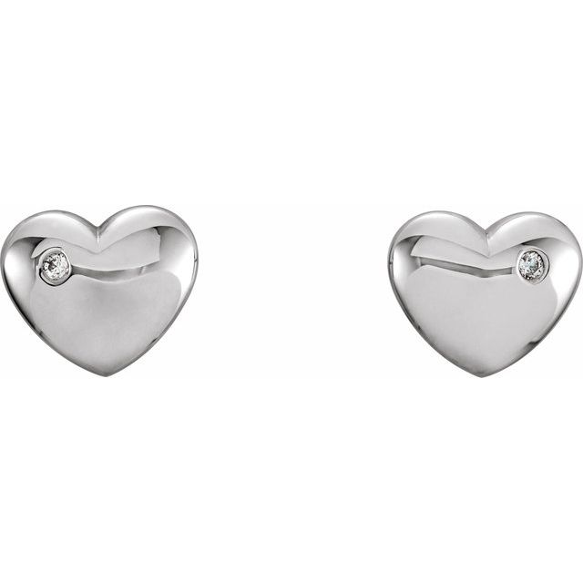 14k White .02 Ctw Natural Diamond Puffed Heart Earrings