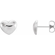 14k White .02 Ctw Natural Diamond Puffed Heart Earrings