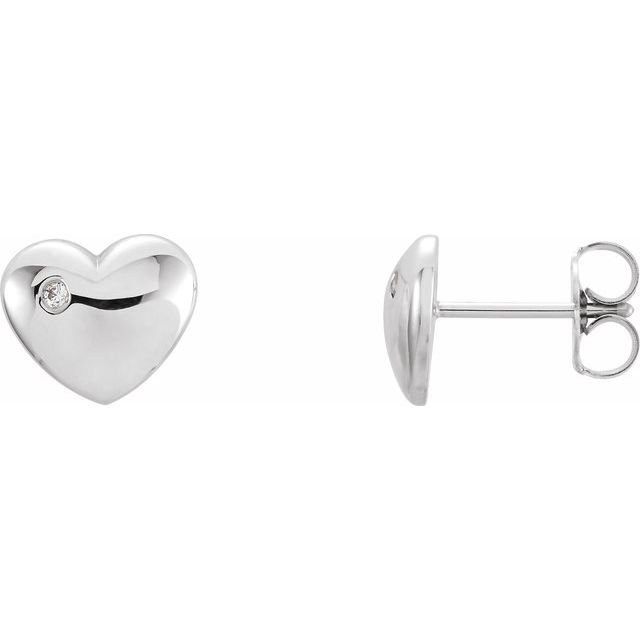 14k White .02 Ctw Natural Diamond Puffed Heart Earrings