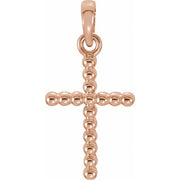 14k Rose Beaded Cross Pendant