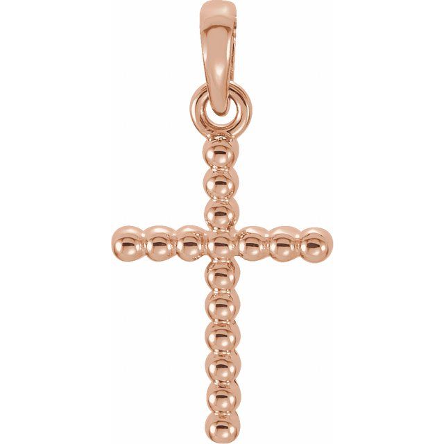 14k Rose Beaded Cross Pendant