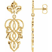 14K Yellow 34.5x13.25 mm Fleur-de-Lis Earrings