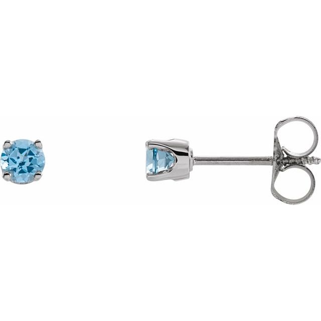 14K White Natural Swiss Blue Topaz Youth Earrings
