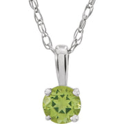 Sterling Silver 3 Mm Imitation Peridot Youth Solitaire 14' Necklace