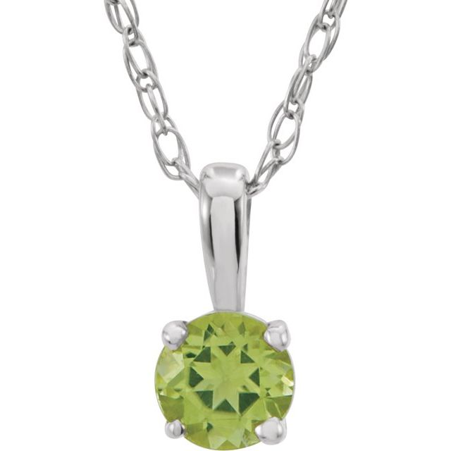 Sterling Silver 3 Mm Imitation Peridot Youth Solitaire 14' Necklace